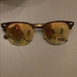 Gold and orange ray ban club master sunglasses